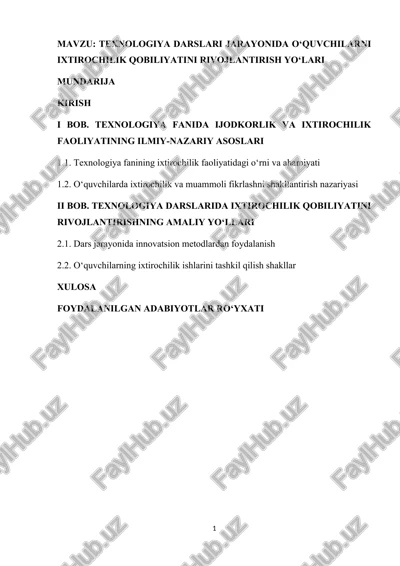texnologiya darslari — DOCX