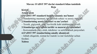 o‘zdst 597 davlat standarti bilan tanishish — PPTX