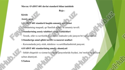 o‘zdst 601 davlat standarti bilan tanishish — PPTX