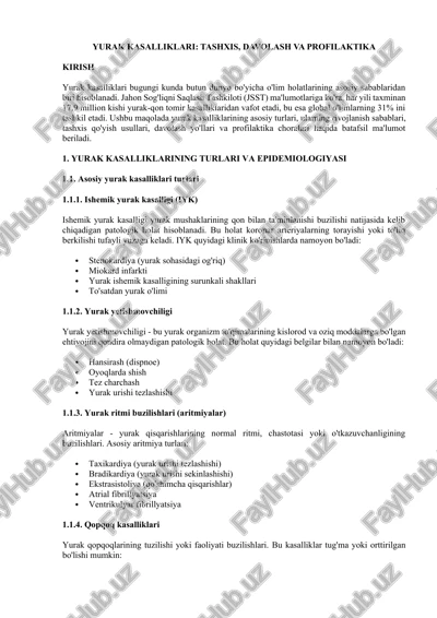 yurak kasalliklari: tashxis, davolash va profilaktika — DOCX