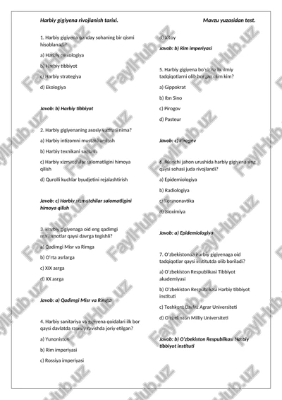harbiy gigiyena rivojlanish tarixi — DOCX