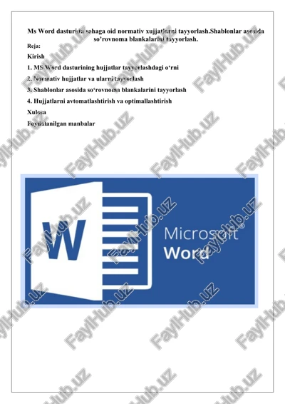 ms word dasturida sohaga oid normativ xujjatlarni tayyorlash — DOCX