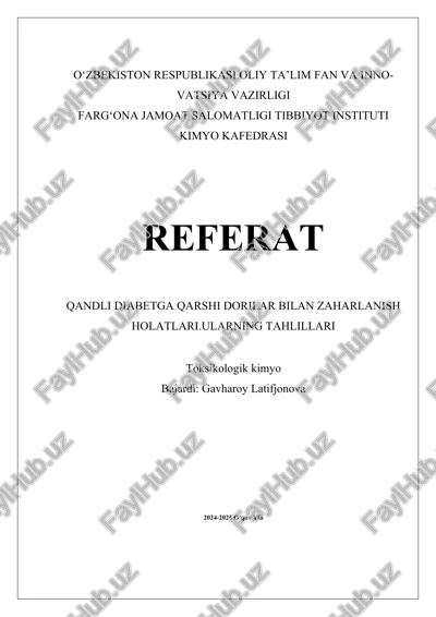 qandli diabetga qarshi dorilar bilan zaharlanish holatlari — DOCX