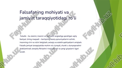 falsafaning mohiyati va jamiyat taraqqiyotidagi ro'li — PPTX