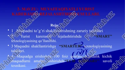 muvaffaqiyatli yurist karerasini rejalashtirish usullari — PPTX