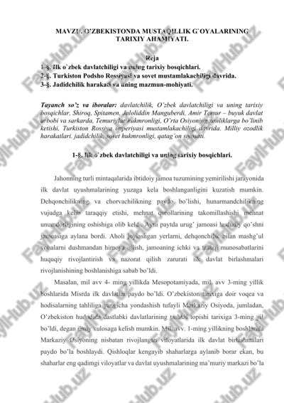 o‘zbekistonda mustaqillik g‘oyalarining tarixiy ahamiyati — DOCX