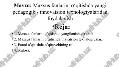 maxsusfanlarni o'qitishda yangi pedagogik innovatsion texnologiyalaridan foydalanish — PPTX