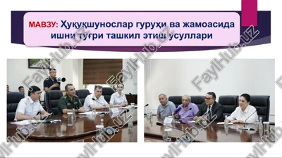 huquqshunoslar guruhi va jamoasida ishni to'g'ri tashkil etish usullari — PPTX