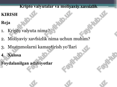 kriptovalyutalar va moliyaviy xavfsizlik — PPTX