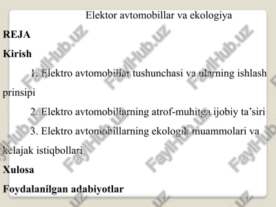 elektroavtomobillar va ekologiya — PPTX