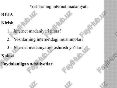 yoshlarning internet madaniyati — PPTX