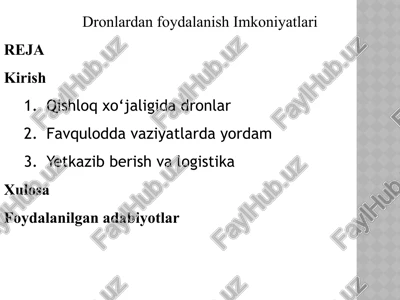 dronlardan foydalanish imkoniyatlari — PPTX