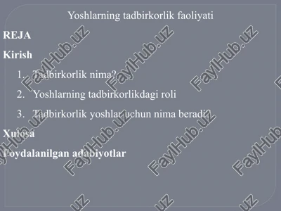yoshlarning tadbirkorlik faoliyati — PPTX