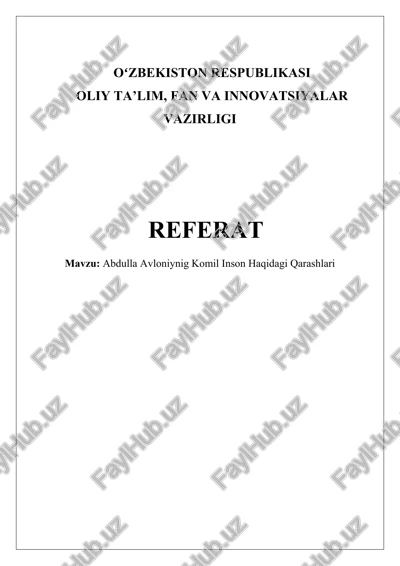 abdulla avloniynig komil inson haqidagi qarashlari — DOCX