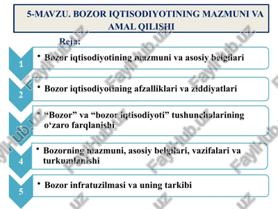 bozor iqtisodiyotining mazmuni va amal qilishi — PPTX