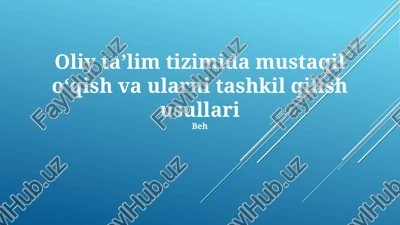 oliy ta'limda mustaqil o'qishni tashkil etish usullari — PPTX
