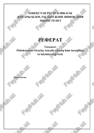 ózbekstannıń oraylıq aziyada tınshlıq hám turaqliliqti ta’miyinlewdegi orni — DOCX