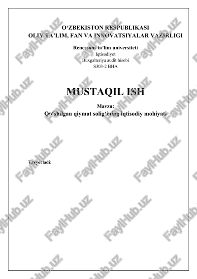qo'shilgan qiymat solig'i (qqs) iqtisodiy mohiyati — DOCX