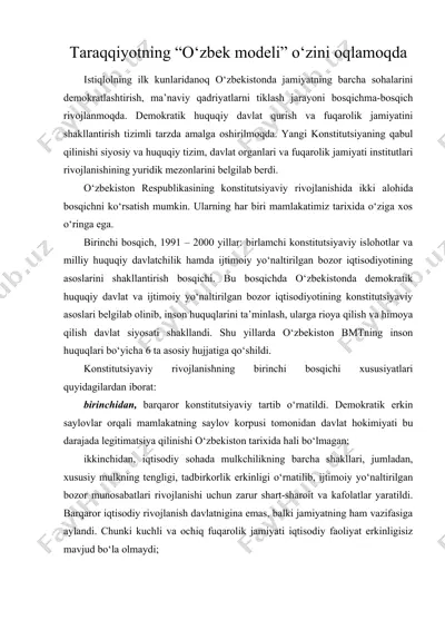 taraqqiyotning “o‘zbek modeli” o‘zini oqlamoqda — DOC