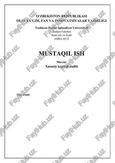 xususiy kapital auditining asosiy jihatlari va maqsadlari — DOCX