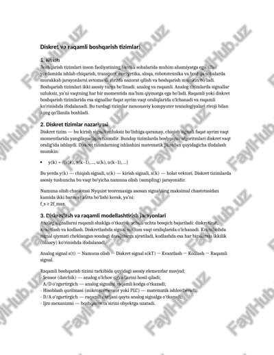 diskret va raqamli boshqarish tizimlari — DOCX