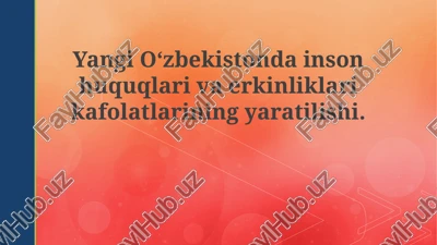 yangi o'zbekistonda inson huquqlari va erkinliklari kafolatlarining yaratilishi — PPTX