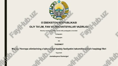 yevropa olimlarining o'qituvchilar kasbiy faoliyatini takomillashtirish haqidagi fikri — PPTX
