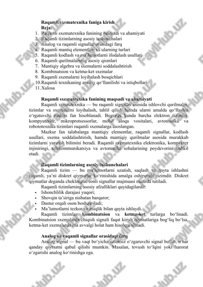 raqamli sxematexnika faniga kirish — DOCX