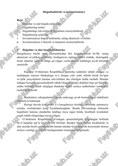hujjatlashtirish va inventarizatsiya — DOCX