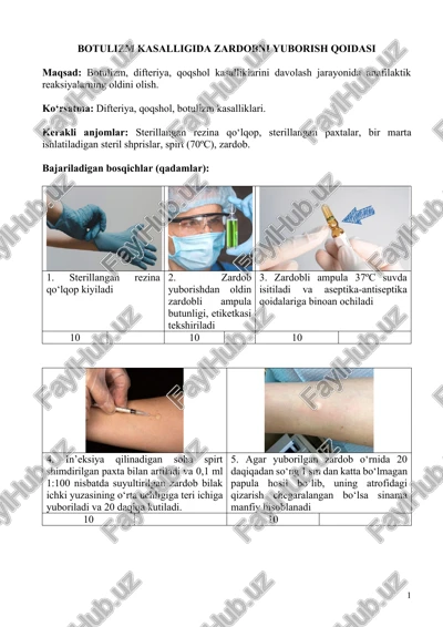 botulizm kasalligida zardobni yuborish qoidasi — DOCX