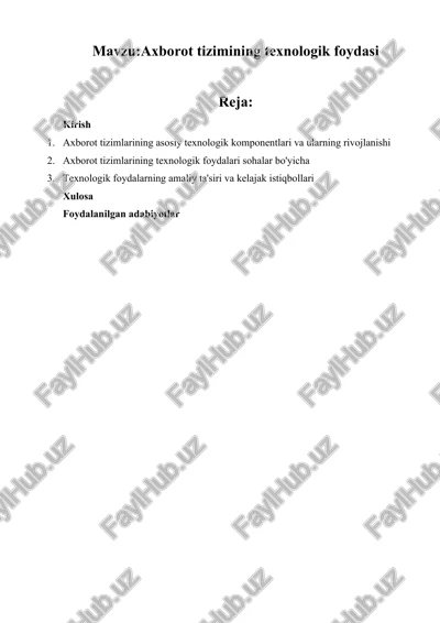 axborot tizimining texnologik foydasi — DOCX