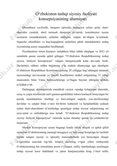 o‘zbekiston tashqi siyosiy faoliyati konsepsiyasining ahamiyati — DOC