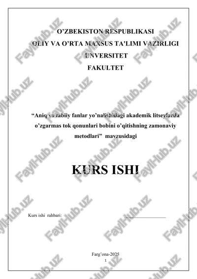 akademik litseylarda o’zgarmas tok qonunlari bobini o’qitishning zamonaviy metodlari — DOCX