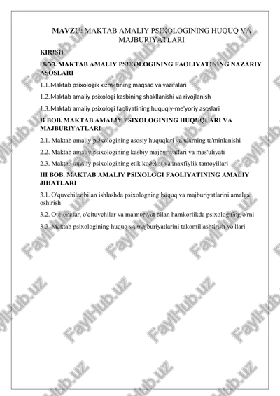 maktab amaliy psixologining huquq va majburiyatlari — DOCX
