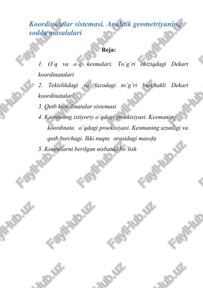 koordinatalar sistemasi. analitik geometriyaning sodda masalalari — DOC