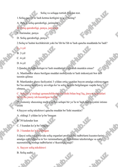 soliq va soliqqa tortish fanidan test — DOCX