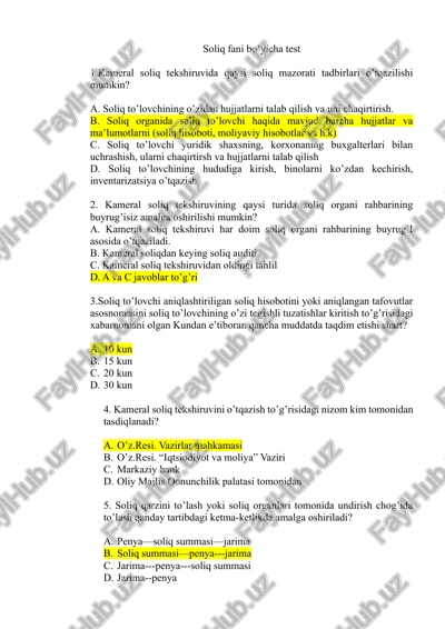 soliq fani bo’yicha test — DOCX
