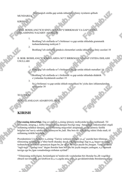 boshlanģich sinfda gap ustida ishlashda ta'limiy òyinlarni qòllash — DOCX