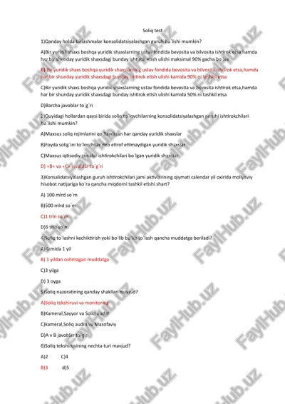soliq fani bo’yicha test — DOCX