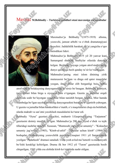 m.behbudiy – turkiston jadidlari otasi manbalar — DOCX