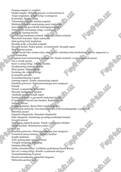 fizika olamiga kirish fanidan yakuniy nazorat savollari — DOCX