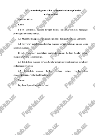maktabgacha ta'lim muassasalarida nutq o’stirish mashg’ulotlari — DOCX