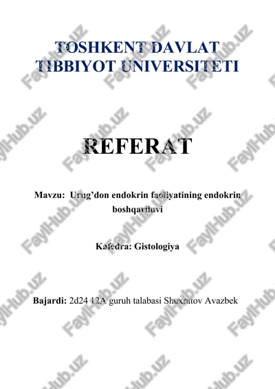 urug’don endokrin faoliyatining endokrin boshqariluvi — DOCX