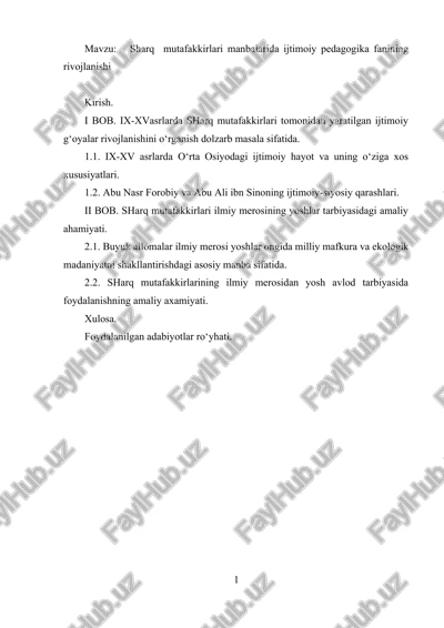sharq mutafakkirlari manbalarida ijtimoiy pedagogika fanining rivojlanishi — DOCX