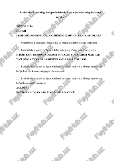 eshitishida kamchiligi boʻlgan bolalarda nutq nuqsonlarining birlamchi xarakteri — DOCX