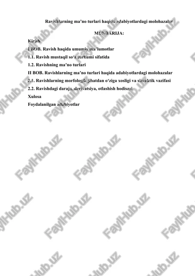ravishlarning maʼno turlari haqida adabiyotlardagi molohazalar — DOCX
