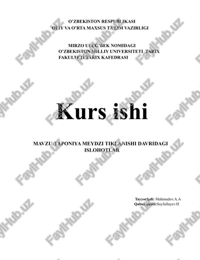 yaponiya meydzi tiklanishi davridagi islohotlar — DOCX