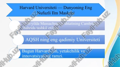 harvard universiteti — dunyoning eng nufuzli ilm maskani — PPTX