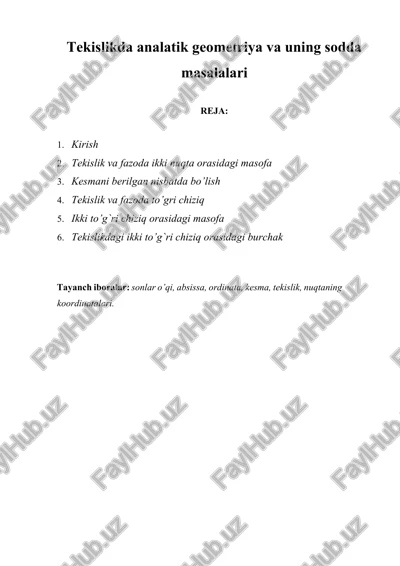 tekislikda analitik geometriya va uning sodda masalalari — DOCX