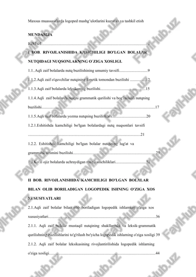 maxsus muassasalarda logoped mashg'ulotlarini kuzatish va tashkil etish — DOCX